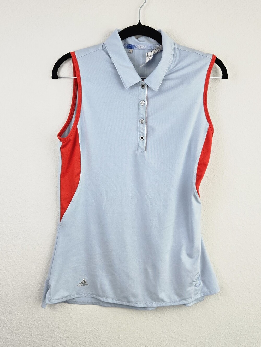 adidas Light Blue and Red Sleeveless Polo Top
